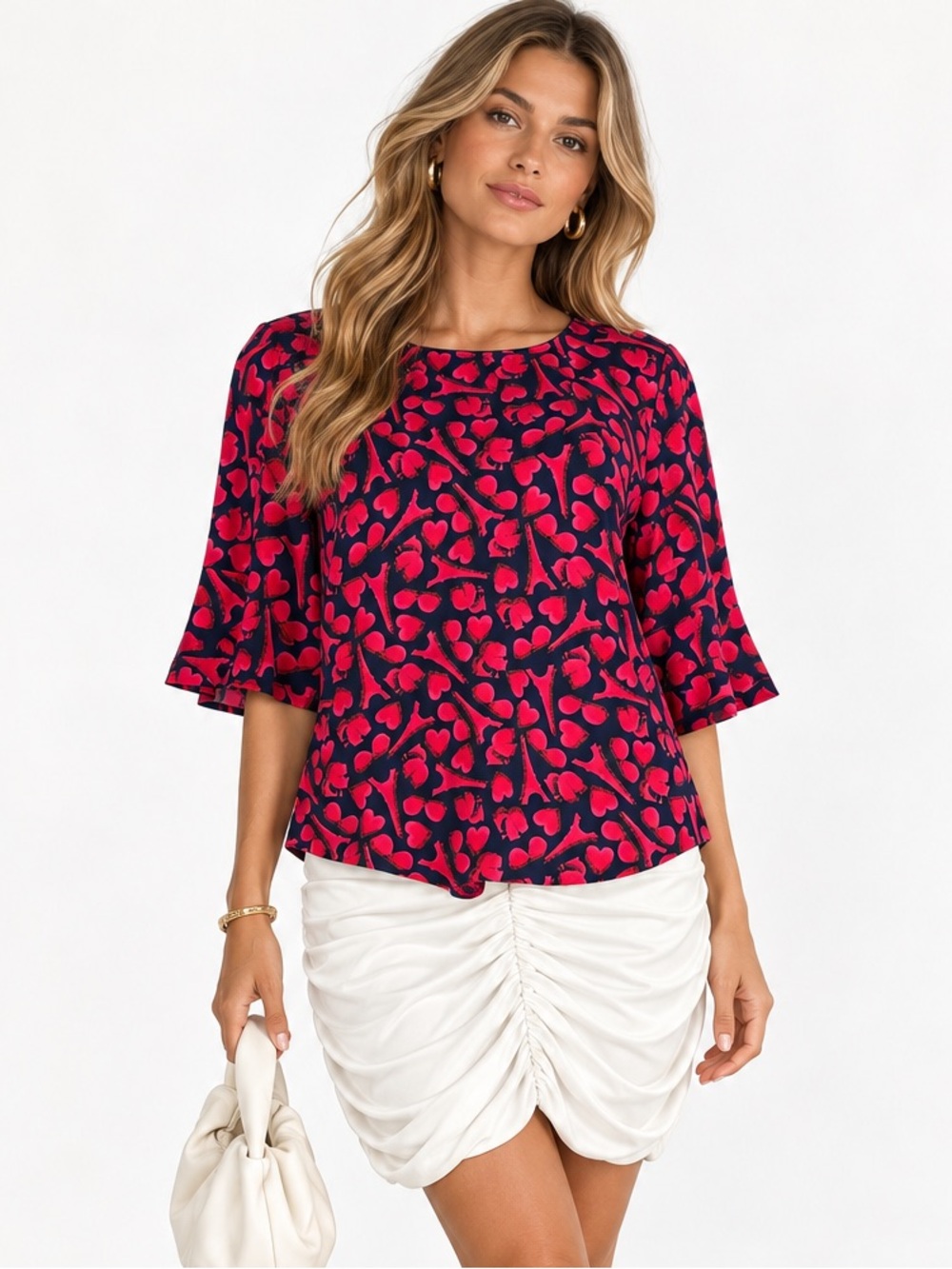 KARL LAGERFELD Women's Pink Floral and Heart Print Top